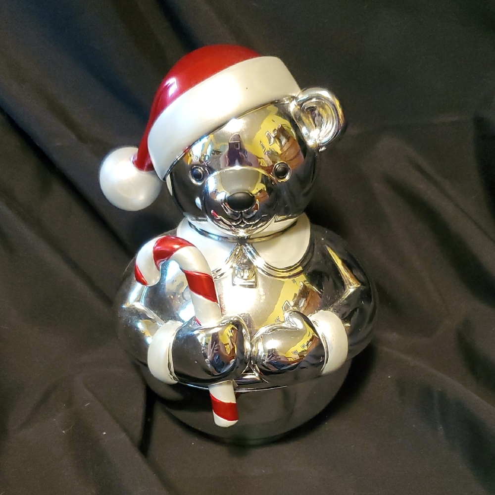 Reed & Barton Silver and Red Holiday Bear with Candy Cane